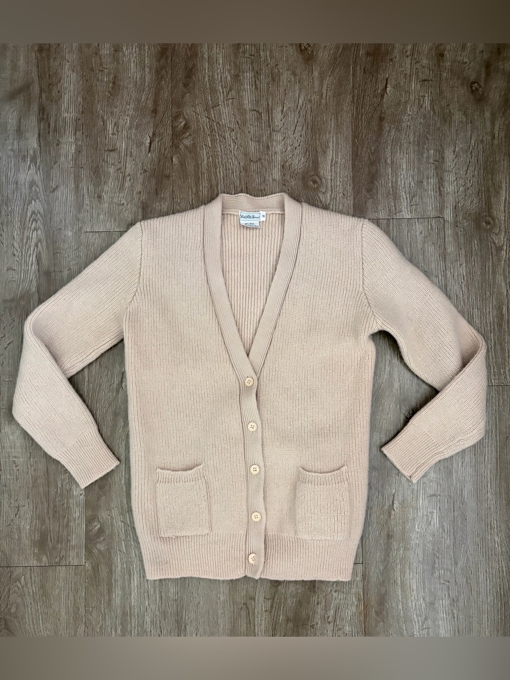 Vintage Saks Fifth Avenue 100% Wool Ribbed Cardigan Patch Pockets Size S